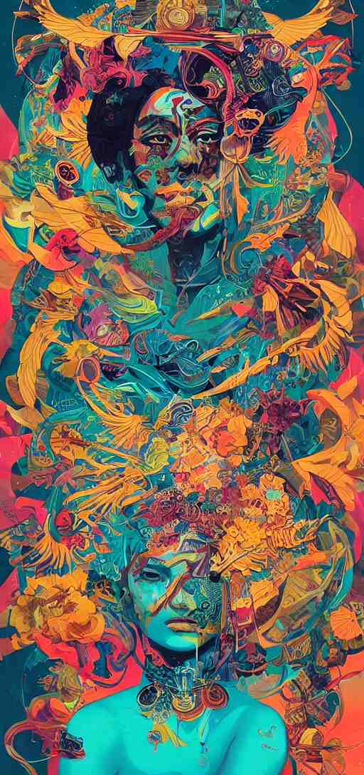 Tristan Eaton, victo ngai, peter mohrbacher, artgerm portrait of a global consciousness. psychedelic. neon colors