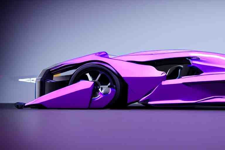 cyberpunk purple batmobile concept inspired sports car, futuristic look, highly detailed body, very expensive, photorealistic camera shot, bright studio setting, studio lighting, crisp quality and light reflections, unreal engine 5 quality render 