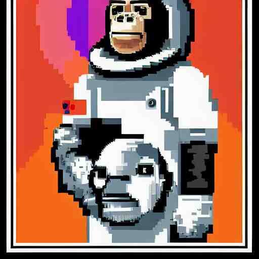 8 - bit, realistic self portrait, astronaut with a chimpanzee. 