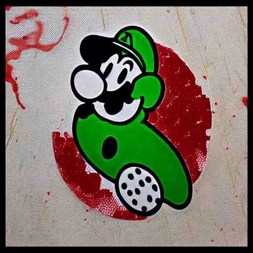 die cut sticker, yoshi wearing mario's mustache, splatter paint 