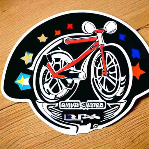 bmx bicycle, brand logo stickers, multicolored paint