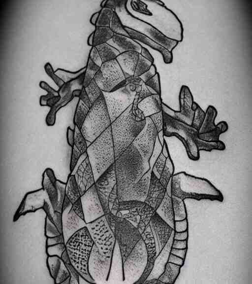 A realistic tattoo design of a giant lizard in the desert on white paper, realism tattoo design, highly detailed tattoo, shaded tattoo, hyper realistic tattoo