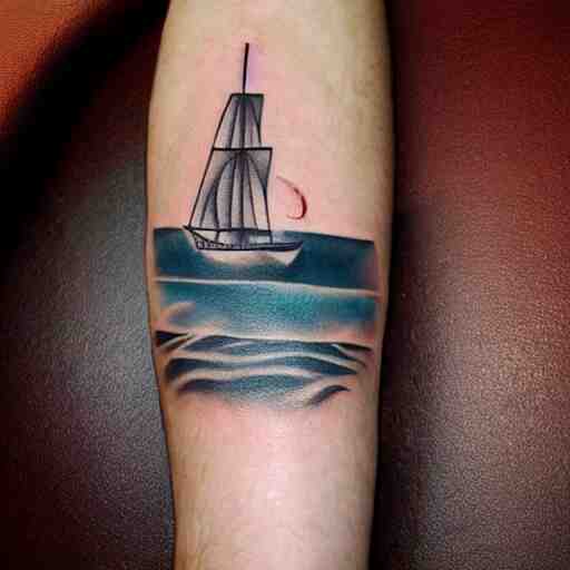 a pirate ship sailing in the sea, realism tattoo design, white paper background, by Matteo Pasqualin tattoo artist