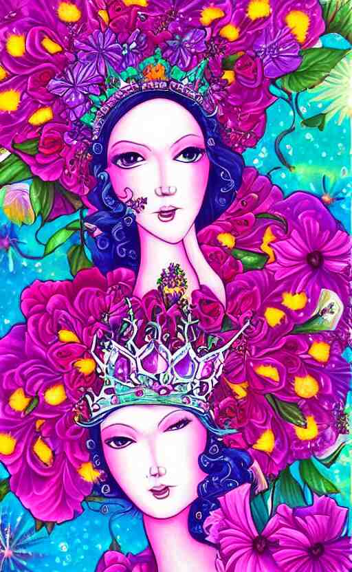 tranquil oblivion,  floral queen, artwork by artgem, art by lisa frank