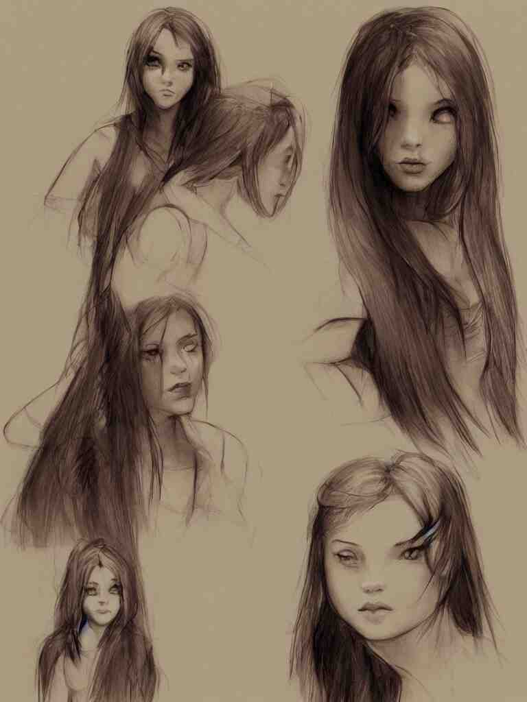 sketches of girl by concept artists, blunt borders, rule of thirds, whimsical, light and shadow, backlighting! 