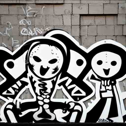 zef design black and white color scheme, graffiti, cute characters 