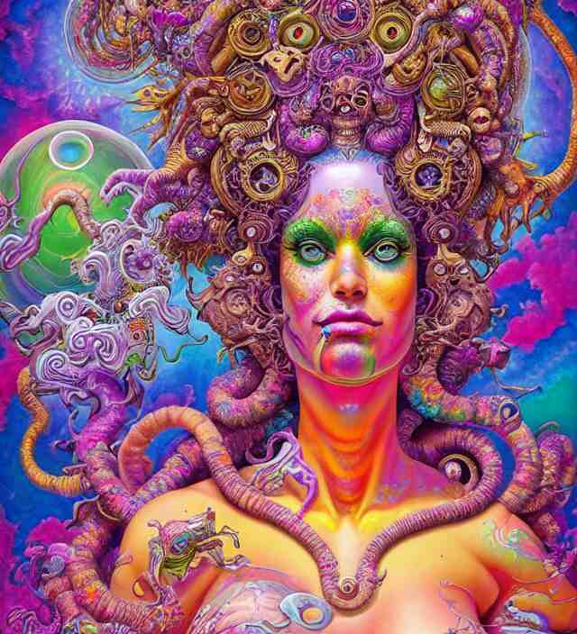 lisa frank inspired blotter acid fantasy character portrait of fertility goddess, ultra realistic, wide angle, intricate details, dharma artifacts, aum, highly detailed by hr giger, peter mohrbacher, wayne barlowe, boris vallejo, hajime sorayama aaron horkey, gaston bussiere, craig mullins 