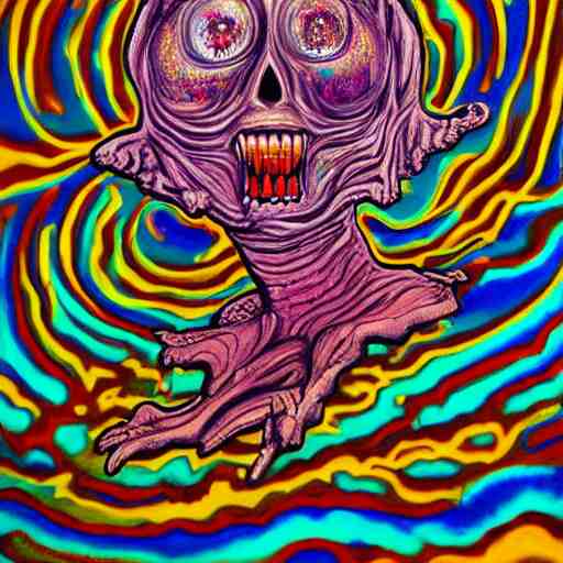 a hyper - detailed fine painting of the scream of paranoia and funny pain, cosmic horror psychedelic weird bizarre art 