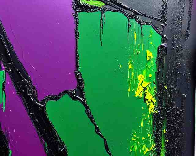 abstract painting in black, dark green, purple. 8k, dripping paint, paint spill, extreme detail, intricate detail, masterpiece, trending on artstation,