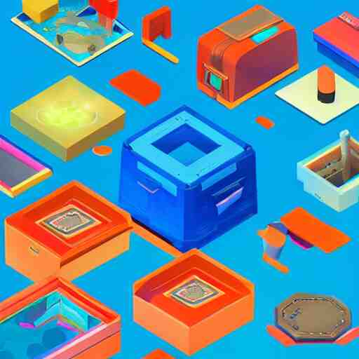 lootbox in the style of peter tarka, 3 d, isometric, game, octane, game, artstation 