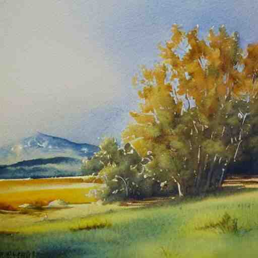 beautiful countryside in watercolor painting 