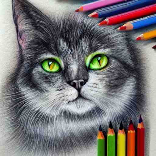  Colored pencil art on paper, Phantom Cat, highly detailed, artstation, MasterPiece, Award-Winning, Caran d'Ache Luminance