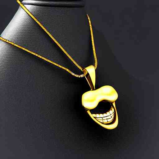 smiling diamond teeth, as a pendant on a gold chain 