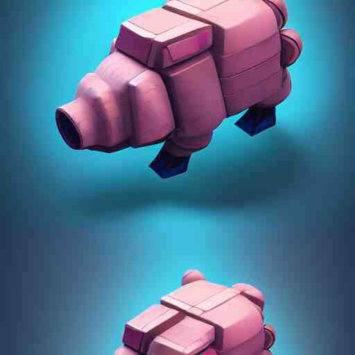 Isometric 3D Fantasy Cute and adorable pig Mecha space ship, Smooth 3D Illustration, soft render, Servando Lupini, Daniil Kudriavtsev, handpaint texture, Blender, 3DCoat H 648