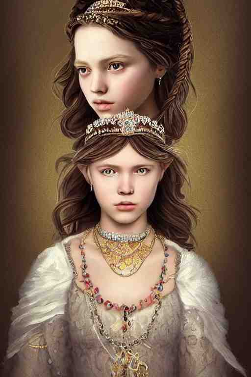 beautiful very detailed portrait of a young princess with lots of jewelry in the face, full body, in the background there is a minimalistic palace, digital art , dramatic cinematic lighting rendered by octane, 8k, detailed, intricate, clean and textures, trending on artstation, treanding on deviantart, trending on cgsociety, pinterest, by Lauren Brevner