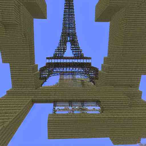 a blue print of the Eiffel tower in Minecraft