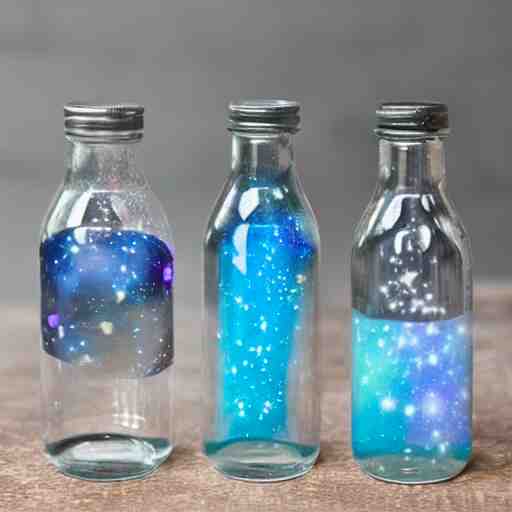 the galaxies and planets trapped inside a glass bottle 