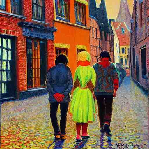 bob marley walking in bruges, painted by victor nizovtsev 