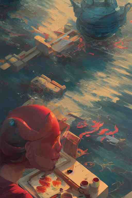 sushi, tooth wu, dan mumford, beeple, wlop, rossdraws, james jean, marc simonetti, artstation giuseppe dangelico pino and michael garmash and rob rey and greg manchess and huang guangjian and makoto shinkai 