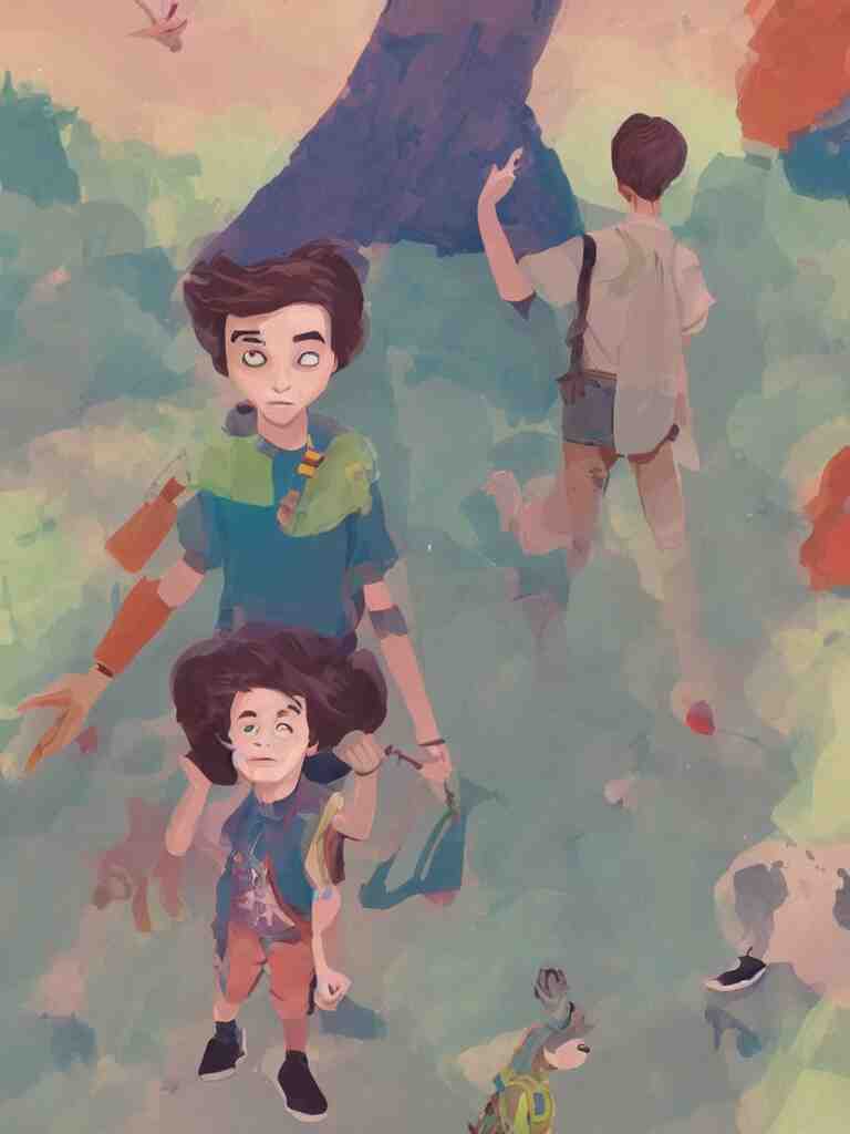 non - binary kid by disney concept artists, blunt borders, rule of thirds 