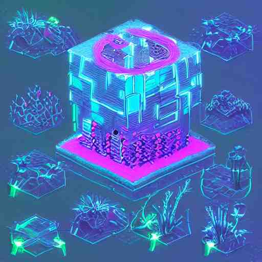 concept 2 d game asset, isometric staircase blocks, organic isometric design, bioluminescent alien - like plants inspired by the james cameron's avatar's alien nature. we can see alien plants glowing in the dark arround the isometric itens has colorful neons cyan, orange mooth median photoshop filter cutout vector behance hd by jesper ejsing, by rhads, makoto shinkai and lois van baarle 