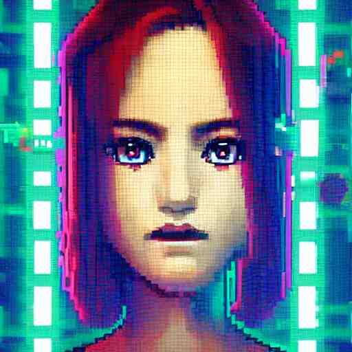 A pixel art, pointillisme potrait of a cyberpunk cyborg girl with big and cute eyes, fine-face, realistic shaded perfect face, fine details. Very anime style. Realistic shaded lighting poster by Ilya Kuvshinov katsuhiro, magali villeneuve, artgerm, Jeremy Lipkin and Michael Garmash, Rob Rey and Kentarõ Miura style, trending on art station