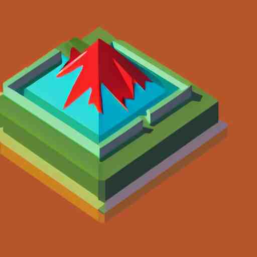 isometric view of a mountain with red gems as resources, svg