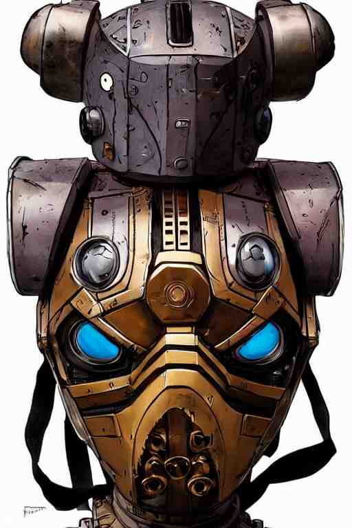 
robot ninja mask helmet bot borderland that looks like it is from Borderlands and by Feng Zhu and Loish and Laurie Greasley, Victo Ngai, Andreas Rocha, John Harris 
