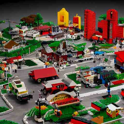 a miniature japanese lego village destroyed by a nuclear bomb, photo studio, professional photo, trending on artstation, hdr 