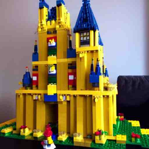 a huge yellow castle made out of lego, 90,