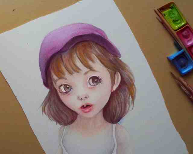 a little girl with the ice cream watercolor colored pencil painting trending on artstation 