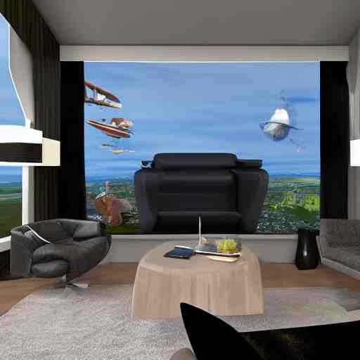 the jetson's living room view, photorealistic, 