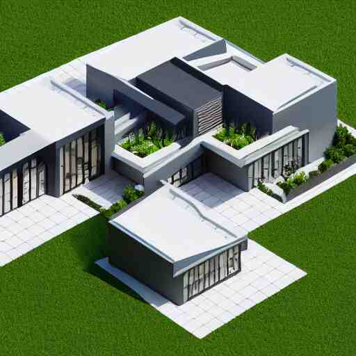 isometric view, render of a beautiful modern home designed for aesthetics, energy efficiency and maximizing plants and greenery, cg render, high resolution, professional 