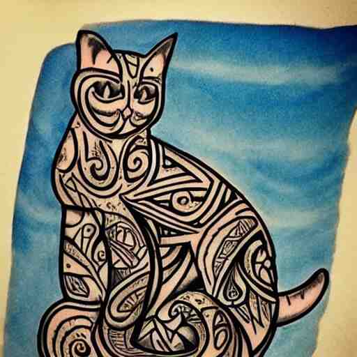 tattoo sketch in polynesian style cat hugging the sun