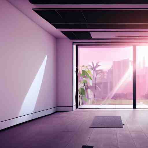 a white empty pink office with sun rays looming down, with a pool inside, dynamic lighting, photorealistic concept art, trending on art station, stunning visuals, creative, cinematic, ultra detailed, ray tracing 