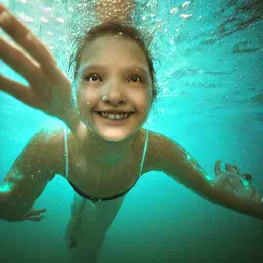 girl with bioluminescent skin swimming underwater