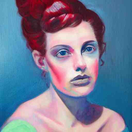 romantic painted portrait of a modern woman. has a bit of cyan and pink. masterpiece 