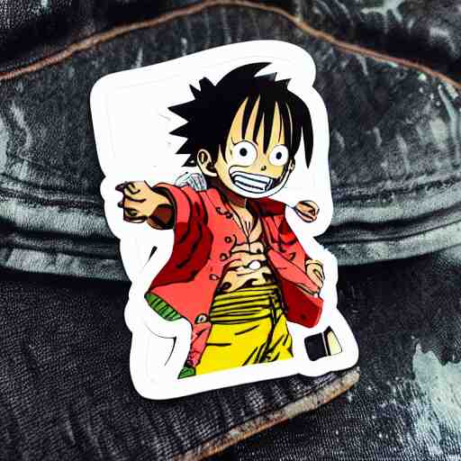 die cut sticker, luffy in techwear, splatter paint 