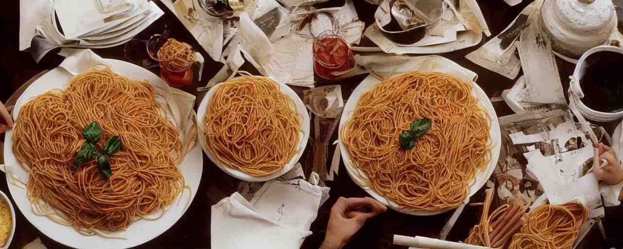 famous moments in history that include spaghetti, small details, intricate, canon 5 0 mm, wes anderson film, kodachrome 