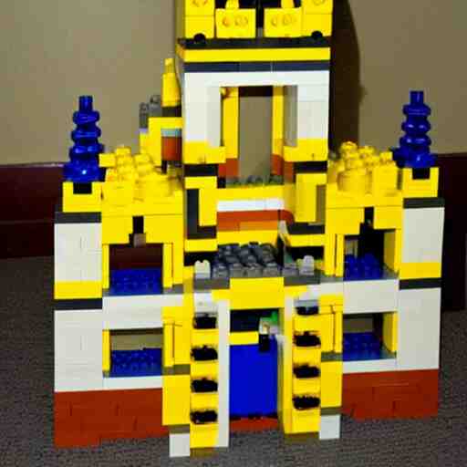 a huge yellow castle made out of lego, 90,