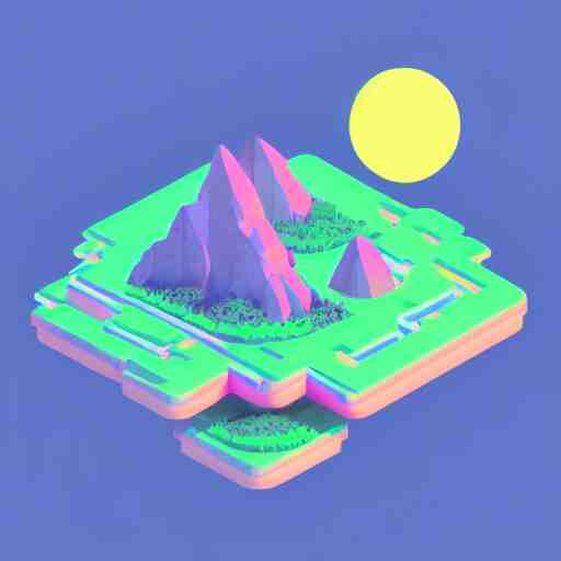 isometric floating island on neon background, isometric invironment, 3d art, isometric art, high detail, artstation, concept art, behance, ray tracing, smooth, sharp focus, ethereal lighting