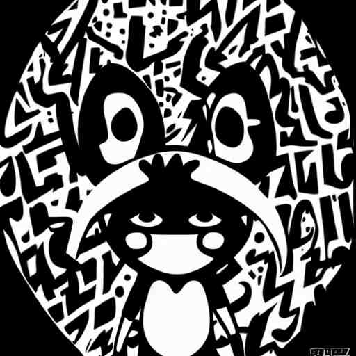 zef design black and white color scheme, graffiti, cute characters 