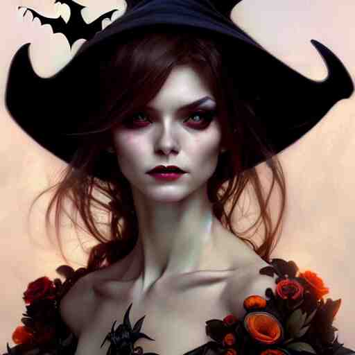 halloween funny witch woman, fantasy magic, undercut hairstyle, intricate, elegant, sharp focus, illustration, highly detailed, digital painting, concept art, matte, art by wlop and artgerm and greg rutkowski and alphonse mucha, masterpiece 