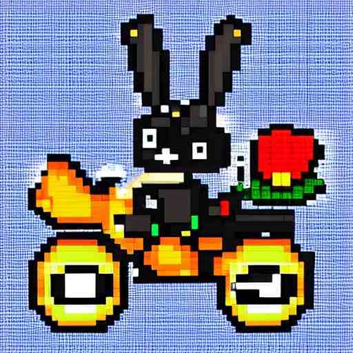 bunny on a motorcycle, pixel art, cute