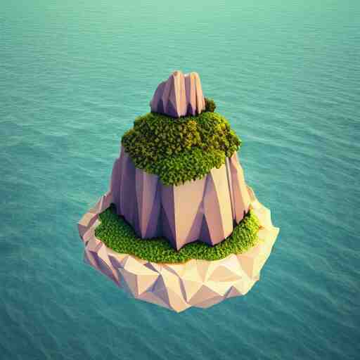 a floating island on an ocean isometric art, low poly art, game art, artstation, 3D render, cgsociety, octane render