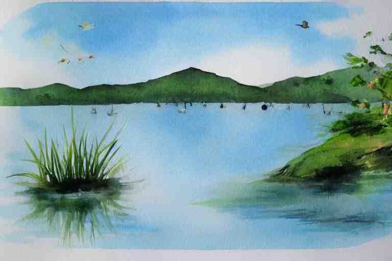 west lake summer watercolor pen light color trending on artstation 