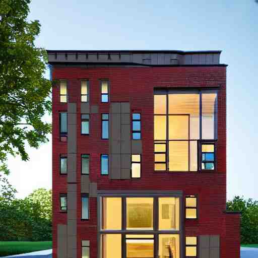 hyper realistic elevation of a house, brick, concrete, glass, wood 