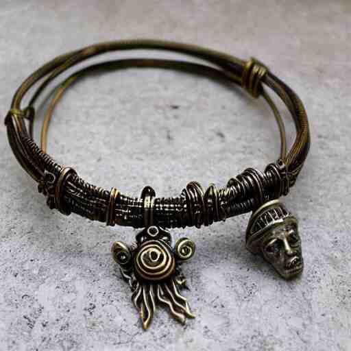 poseidon cultists bangle, bronze wire, intricate poseidon style, ancient mediterranean jewelry, fine craftsmanship