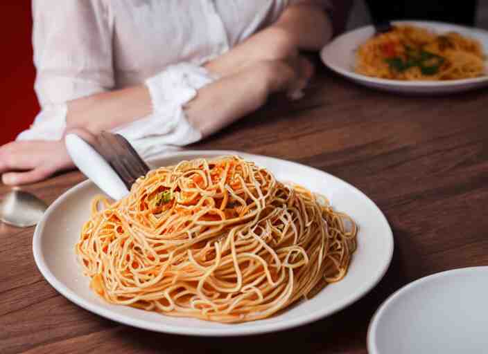 photo of a hamster eating spaghetti, at night, candlelit restaurant table, various poses, unedited, soft light, centered, sharp focus, 8 k 