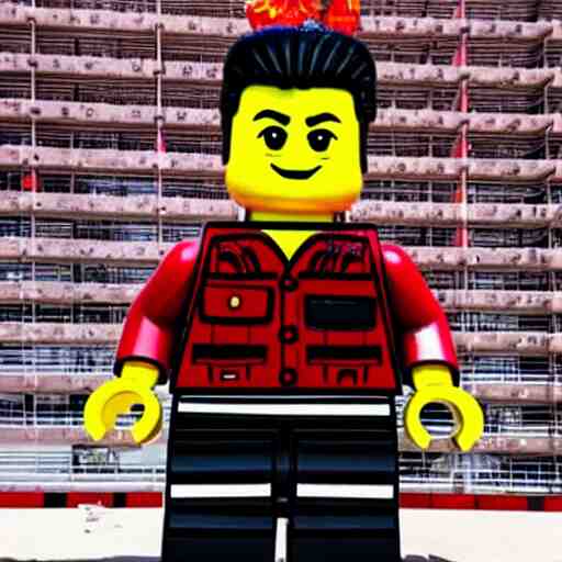 a xi jinping lego statue, in the style of synthwave, auoroacore, power, 